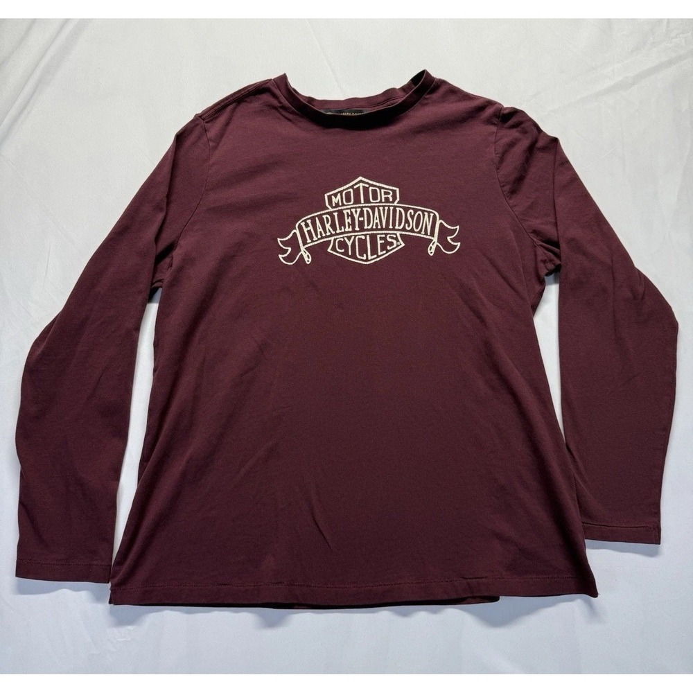 Harley Davidson Long Sleeve Shirt Womens 1W/XL burgundy motorcycle graphic tee